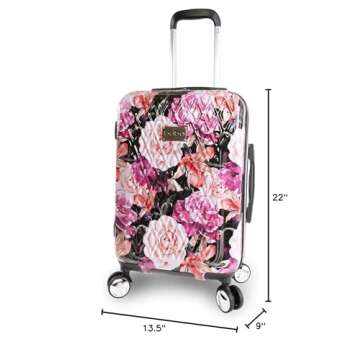 BEBE Women's Marie 21" Hardside Carry-on Spinner Luggage, Black Floral Print, One Size