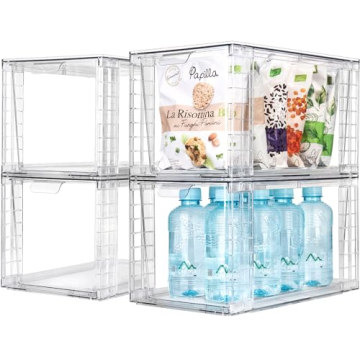 4Pack Large Stackable Kitchen Storage Drawers - Clear Organizers with Handles