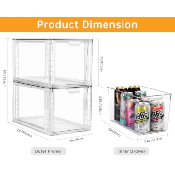 4Pack Clear Stackable Kitchen Storage Drawers for Organization