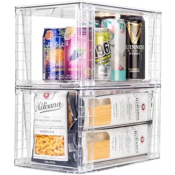 4Pack Clear Stackable Kitchen Storage Drawers for Organization