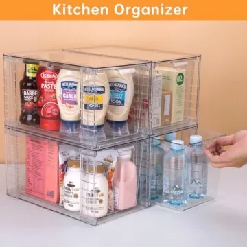 4Pack Clear Stackable Kitchen Storage Drawers for Organization