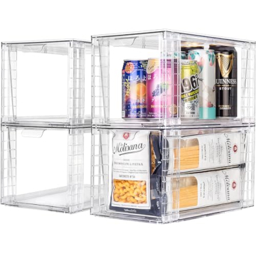 4Pack Clear Stackable Kitchen Storage Drawers for Organization