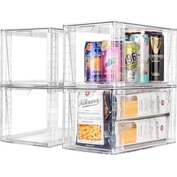 4Pack Clear Stackable Kitchen Storage Drawers for Organization