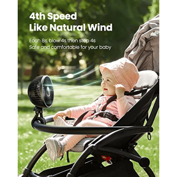 Gaiatop Baby Stroller Fan with 4000mAh Battery and Light