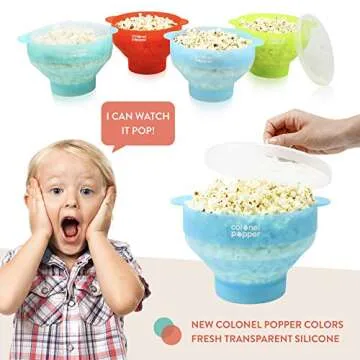 Colonel Popper Original Healthy Microwave Popcorn Maker - LFGB Food Grade Certified BPA Free Popcorn Poppers (Transparent Mint)