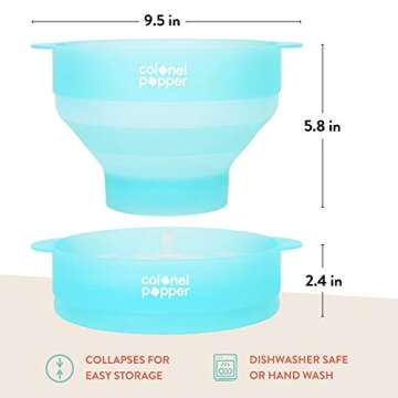 Colonel Popper Original Healthy Microwave Popcorn Maker - LFGB Food Grade Certified BPA Free Popcorn Poppers (Transparent Mint)