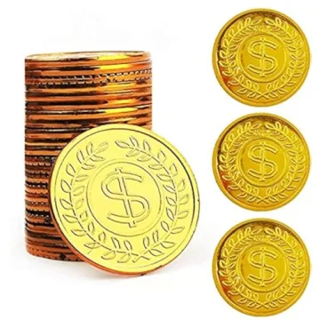 TCOTBE Pirate Gold Coins Plastic Set of 100 for Party Supplies, Treasure Hunts and Fun Activities