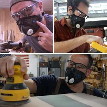 RZ Mask RZM3 - Reusable Dust Mask - Patented 3-Strap Design - 99% Carbon Filters - Woodworking, Landscaping, DIY, Dust