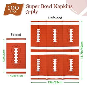 100 Football Napkins Super Bowl Paper Guest Towels 3 Ply Football Party Decorative Guest Napkins Disposable Hand Towels for Bathroom Dinner Home Gameday Sports Fans Birthday Tailgate Parties Supplies