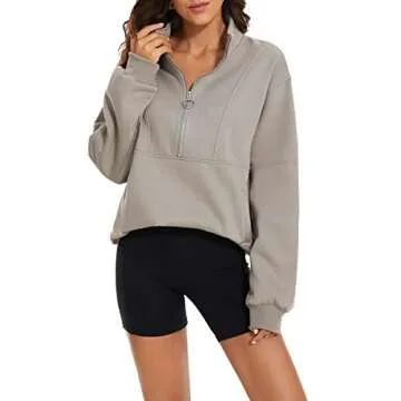 MISSACTIVER Women’s Oversized Half Zip Sweatshirt Quarter 1/4 Zipper Long Sleeve Drop Shoulder Poc...