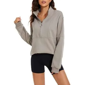 MISSACTIVER Women’s Oversized Half Zip Sweatshirt Quarter 1/4 Zipper Long Sleeve Drop Shoulder Pocket Pullover Jacket Tops(Medium,Coffee Grey)