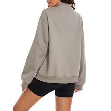 MISSACTIVER Women’s Oversized Half Zip Sweatshirt Quarter 1/4 Zipper Long Sleeve Drop Shoulder Pocket Pullover Jacket Tops(Medium,Coffee Grey)