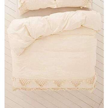Flber Tufted Tassel Duvet Cover Lattice Boho Bedding,King Size, 96inx104in