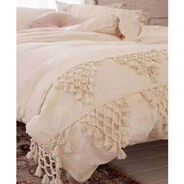 Flber Tufted Tassel Duvet Cover Lattice Boho Bedding,King Size, 96inx104in