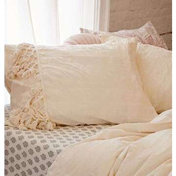 Flber Tufted Tassel Duvet Cover Lattice Boho Bedding,King Size, 96inx104in