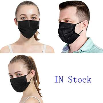 NNPCBT 500PCS 3 Ply Black Disposable Masks for All