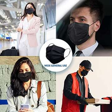 NNPCBT 500PCS 3 Ply Black Disposable Masks for All