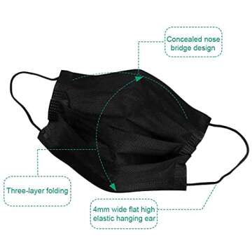 NNPCBT 500PCS 3 Ply Black Disposable Masks for All