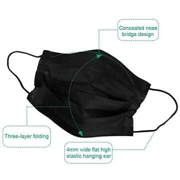 NNPCBT 500PCS 3 Ply Black Disposable Masks for All