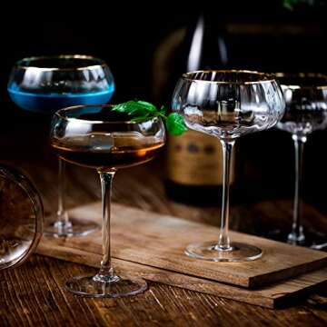 Lysenn Vintage Coupe Glasses Set of 4 - Hand Blown Gold Rim