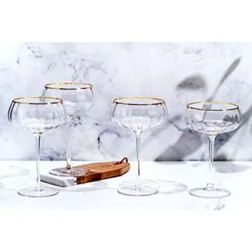 Lysenn Vintage Coupe Glasses Set of 4 - Hand Blown Gold Rim