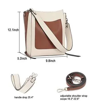 CLUCI Hobo Bags for Women Soft Leather Bucket Tote Purse and Handbag Designer Ladies Crossbody Shoulder Bags Off-white with Brown