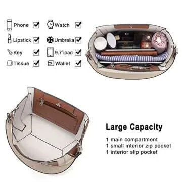 CLUCI Hobo Bags for Women Soft Leather Bucket Tote Purse and Handbag Designer Ladies Crossbody Shoulder Bags Off-white with Brown