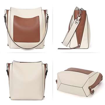 CLUCI Hobo Bags for Women Soft Leather Bucket Tote Purse and Handbag Designer Ladies Crossbody Shoulder Bags Off-white with Brown