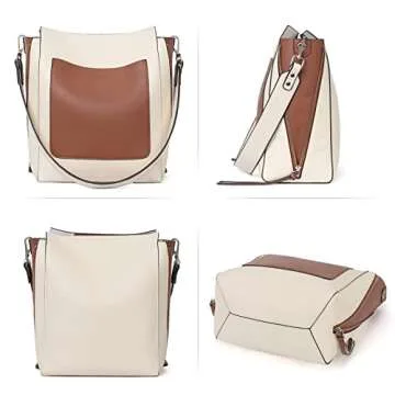 CLUCI Hobo Bags for Women Soft Leather Bucket Tote Purse and Handbag Designer Ladies Crossbody Shoulder Bags Off-white with Brown