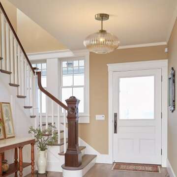 KCO Lighting Amber Bubble Glass Ceiling Light Mid Century Modern Semi Flush Mount Ceiling Light Farmhouse Gold Flush Mount Ceiling Light Fixture Large for Hallway Entryway Porch