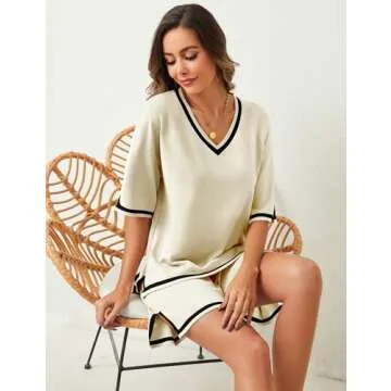 Women Knit Sweater Short Sets - Casual Fashion Outfit