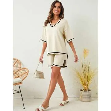 Women Knit Sweater Short Sets - Casual Fashion Outfit