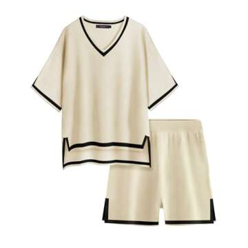 Women Knit Sweater Short Sets - Casual Fashion Outfit