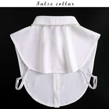 Joyci Woman Decorate Pearl Half Shirt Pure Color False Collar Detachable Faux Collar Dickey (AP01)