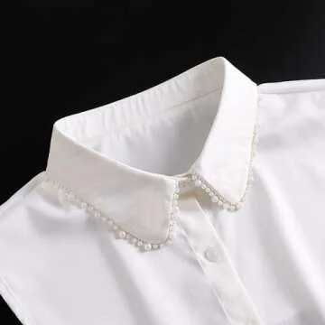 Joyci Woman Decorate Pearl Half Shirt Pure Color False Collar Detachable Faux Collar Dickey (AP01)
