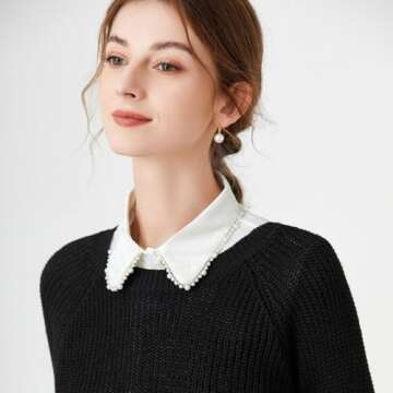 Joyci Woman Decorate Pearl Half Shirt Pure Color False Collar Detachable Faux Collar Dickey (AP01)