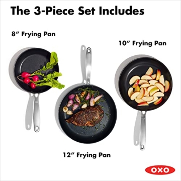 OXO 3 Piece Frying Pan Skillet Set Nonstick and Oven Safe