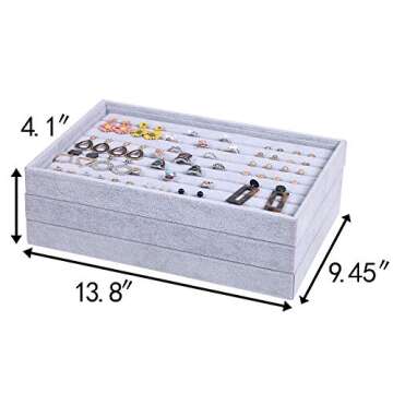 Coward Velvet Stackable Jewelry Organizer For Drawer Jewelry Tray Storage Ring Box Necklace Earring Organizer Bracelet Display Holder,Set of 3(ring+earring+necklace) … …