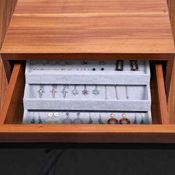 Coward Velvet Stackable Jewelry Organizer For Drawer Jewelry Tray Storage Ring Box Necklace Earring Organizer Bracelet Display Holder,Set of 3(ring+earring+necklace) … …