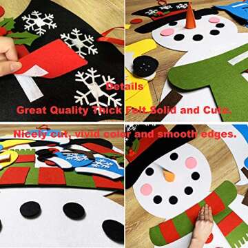 THAWAY DIY Felt Christmas Snowman with 38 Pcs Detachable Ornaments, Xmas Gifts for Kids New Year Handmade Christmas Door Wall Hanging Decorations