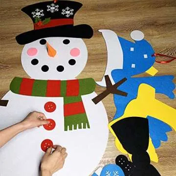 THAWAY DIY Felt Christmas Snowman with 38 Pcs Detachable Ornaments, Xmas Gifts for Kids New Year Handmade Christmas Door Wall Hanging Decorations