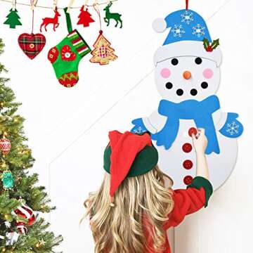 THAWAY DIY Felt Christmas Snowman with 38 Pcs Detachable Ornaments, Xmas Gifts for Kids New Year Handmade Christmas Door Wall Hanging Decorations
