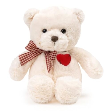 Riuhot Small Teddy Bear with Heart Cute White Teddy Bear Stuffed Animal Valentine's Day Soft Stuffed...
