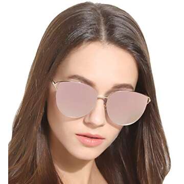 U.I STATION Oversized Mirrored Sunglasses for Women, Cat Eye Sunglasses, Rimless Sunglasses with Sun...