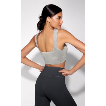 ODODOS Seamless Square Neck Sports Bra for Women Ribbed Crop Tank Casual Low Back Cropped Tops, Stone Washing Grey, X-Small/Small
