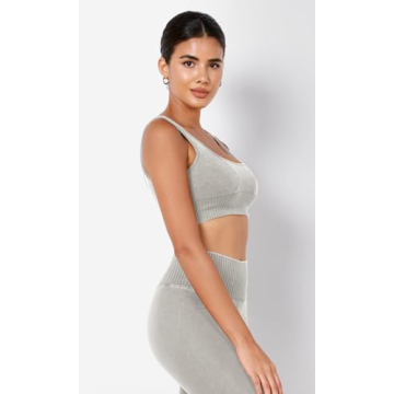 ODODOS Seamless Square Neck Sports Bra for Women Ribbed Crop Tank Casual Low Back Cropped Tops, Stone Washing Grey, X-Small/Small