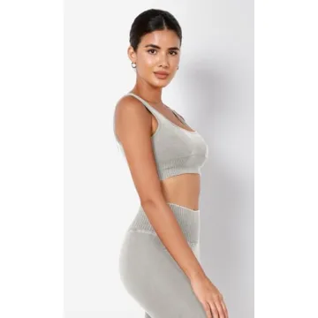 ODODOS Seamless Square Neck Sports Bra for Women Ribbed Crop Tank Casual Low Back Cropped Tops, Stone Washing Grey, X-Small/Small