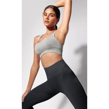 ODODOS Seamless Square Neck Sports Bra for Women Ribbed Crop Tank Casual Low Back Cropped Tops, Stone Washing Grey, X-Small/Small