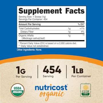 Nutricost Organic Alfalfa Powder 1LB - USDA Certified 100% Organic, Vegetarian, Non-GMO, Gluten Free