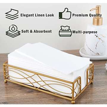 FOCUSLINE 200 Disposable Bathroom Napkins, Linen-Feel Paper Guest Towels, Soft and Absorbent Paper Hand Towels Party Napkins for Bathroom, Kitchen, Dinner, or Event, White, 12" x 17"